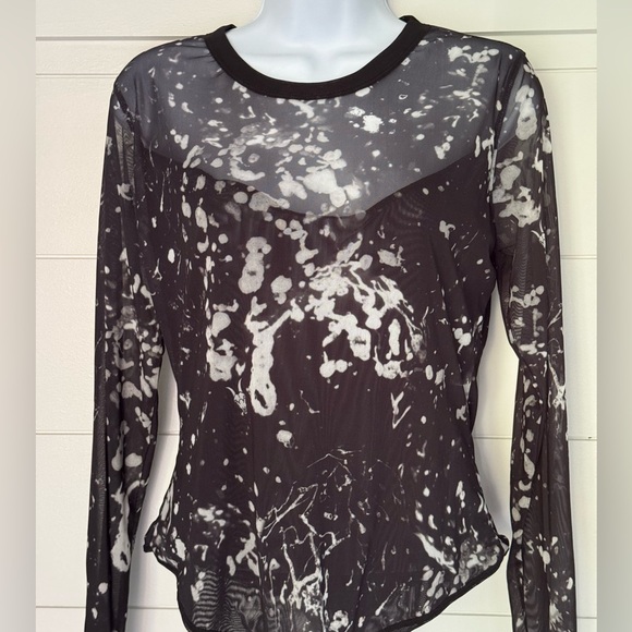 All Saints Monochrome Sheer Bodysuit, Black Tank Top Lining, Women’s 8 - Picture 1 of 4